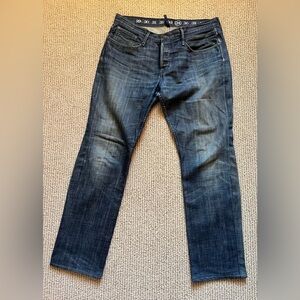 Earnest Sewn Men’s Jeans | 34x28.5 | Dark Wash | Made in USA | Button Fly Fulton